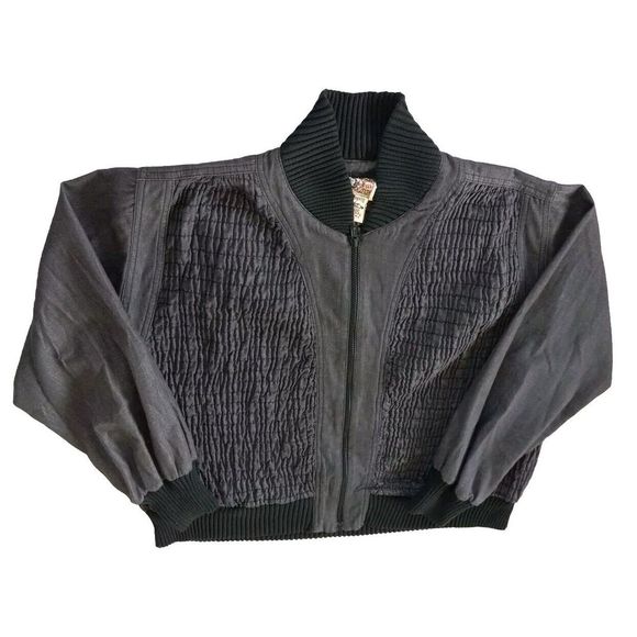 Vintage 80s 90s Gene Ewing BIS Wrinkle Rich Denim Full Zip Up Jacket‎ Dark Wash